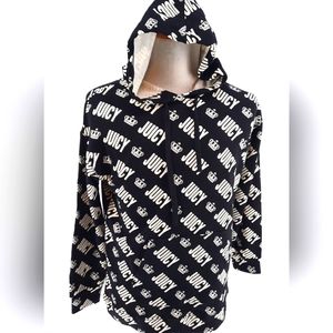 NEW Juicy Couture Crown Black White Women's Hoodie Pullover Sweatshirt Large